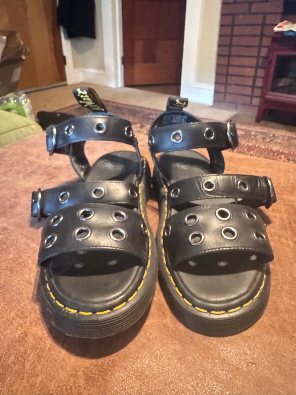 Dr. Martens Black Leather Grommet Strap Sandals